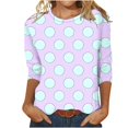 thumbnail image 2 of SYVGVA Blouse Courte d'Été pour Femmes, Haut Grande Taille pour Femmes, T-shirt Décontracté à Col Rond Imprimé Manches Trois-Quarts pour Femmes, Violet, G, 2 of 3