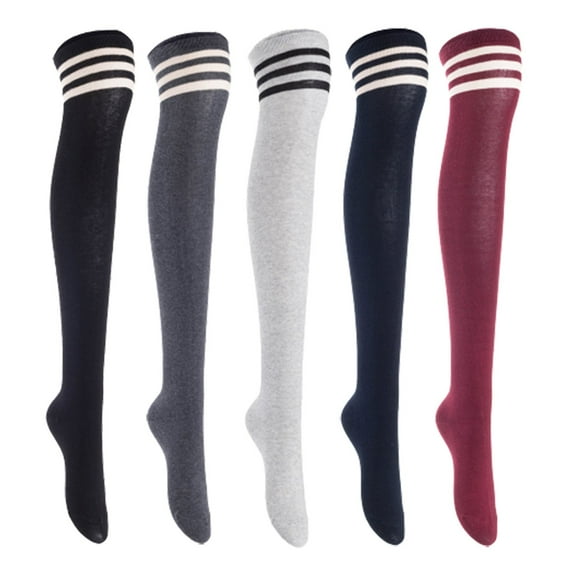 Lian LifeStyle Women's 5 Pairs Adorable Comfortable Soft Thigh High Over Knee High Cotton Socks, Size 6-9, JMYP1022 Black, DarkGrey, LightGrey, Navy, Wine