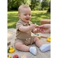 thumbnail image 5 of BemeyourBBs Newborn Baby Boy Girl Summer Clothes 2 Piece Outfits Waffle Texture Button Lapel Neck Short Sleeve Solid Color Romper and Shorts Set, 5 of 9