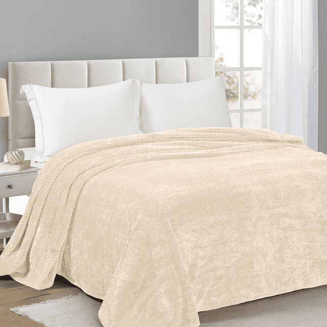 Cobija, Mantas Decorativas Tamaño King con Diseño de Ondas de Waffle, Cobija de Cama Súper Suave y Esponjosa 260GSM, Lujosa, Ligera y Transpirable para Sofá, Silla, Ideal para Regalo, Viaje, Beige