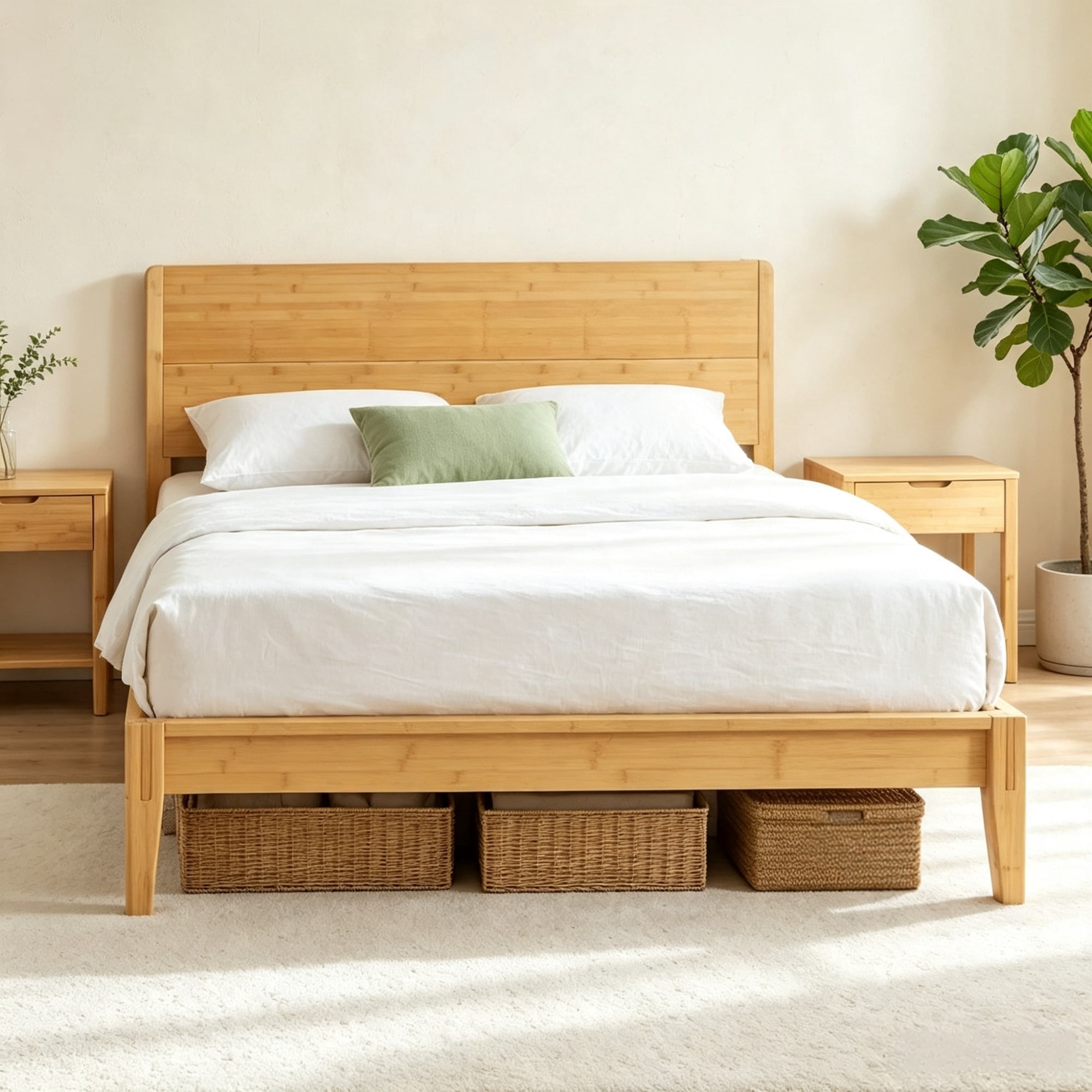 Queen Size Bed Frame, 12 Slats, Headboard Included, No Box Spring Needed, Easy Assembly（Only Bed Frame）