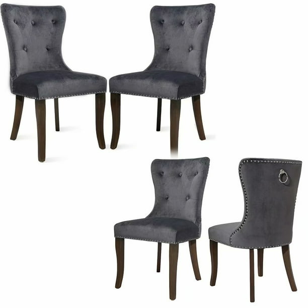 On Tufted Upholstered Accent Chair, Nailhead Dining Chairs Set Of 4 Black