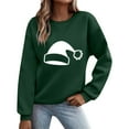 thumbnail image 2 of Guzom Womens Green Santa Hat Print Sweatshirt - Long Sleeve Crew Neck, Christmas Festive, Loose Fit for Holiday & Daily Wear,Size XL, 2 of 5