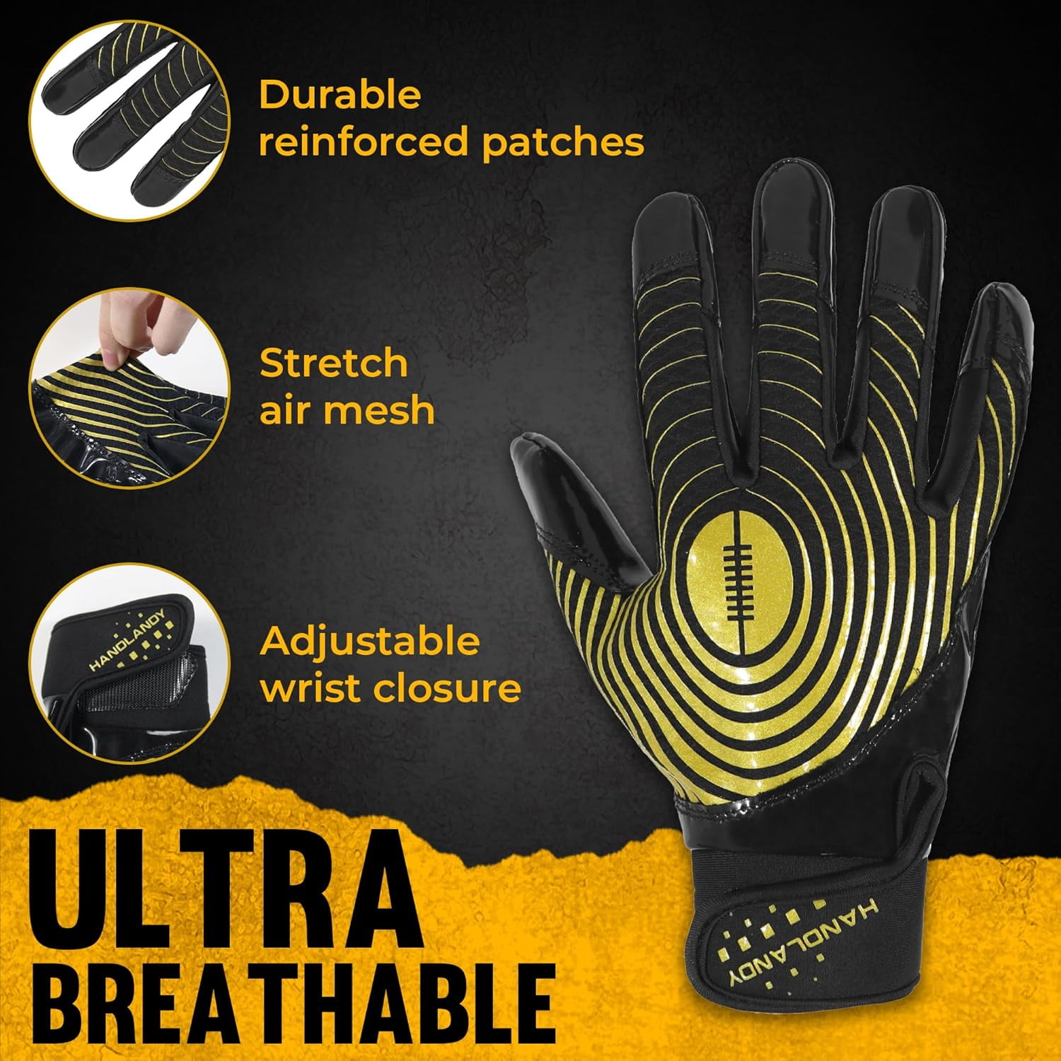 Youth Football Gloves, Kids Sticky Receiver Gloves,Super Grip Football Glove Best Gift for Boys,Girls