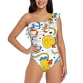 thumbnail image 2 of Yiaed Ducks and Anchors Print Women One Piece Swimsuits Tummy Control One Shoulder Bathing Suits Pattern Ruffle Swimwear-XX-Large, 2 of 8