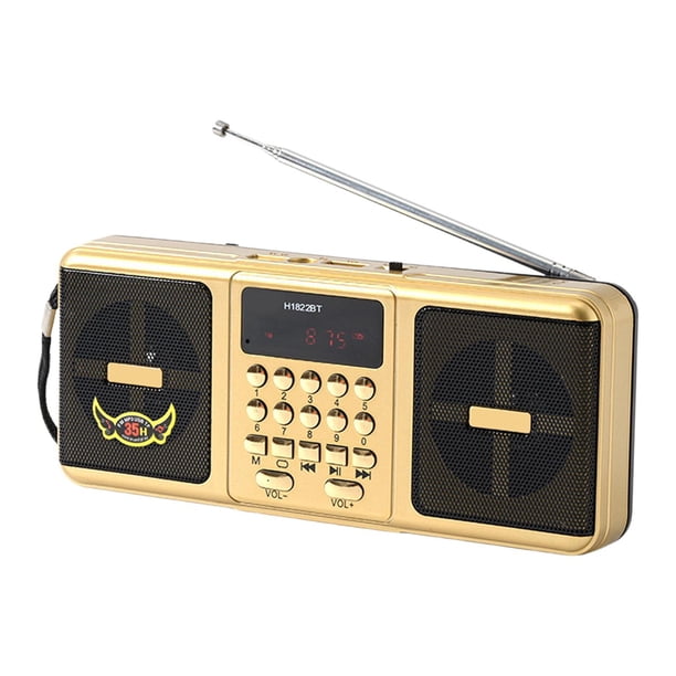 Radio portátil recargable, dispositivo de audio estéreo AM/FM, radio de mano ligera Oro