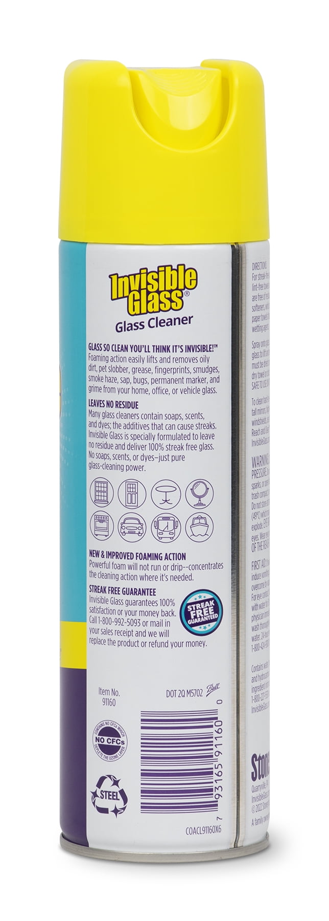 Invisible Glass 91160 Premium Glass and Window Cleaner Aerosol Can Leaves  Glass Streak Free and Residue Free with Improved Foaming Action, Pack of 1