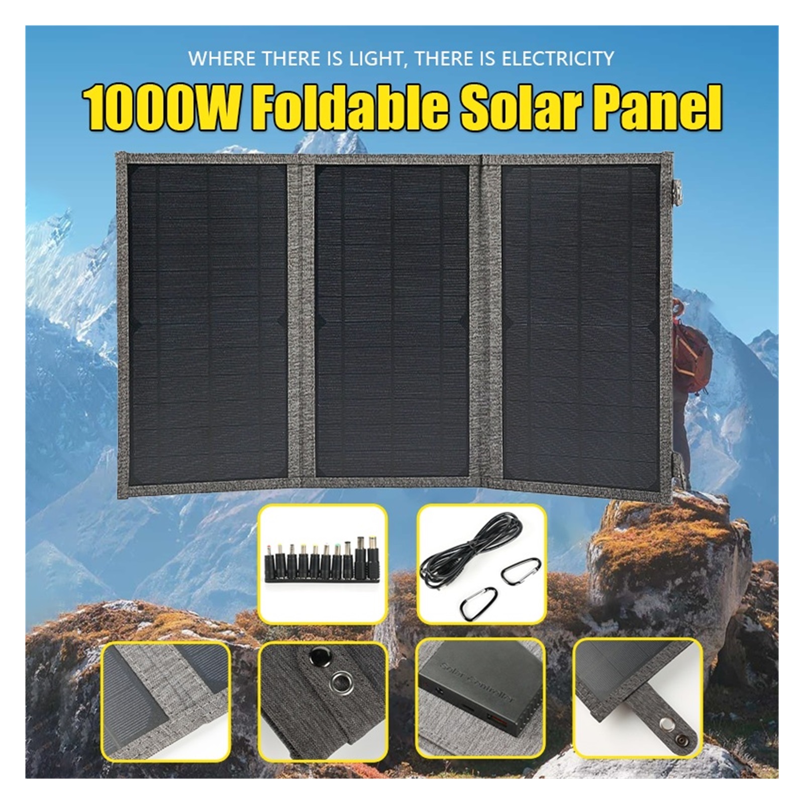 Folding solar panels 1000W Foldable Portable Solar Panel Charger USB 5V DC For Outdoor Mobile Power Solar charger