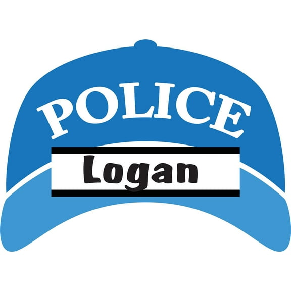 Personalized Name Vinyl Decal Sticker Custom Initial Wall Art Personalization Decor Bedroom Boy Policeman Cop Hat Cap 12 Inches x 12 Inches