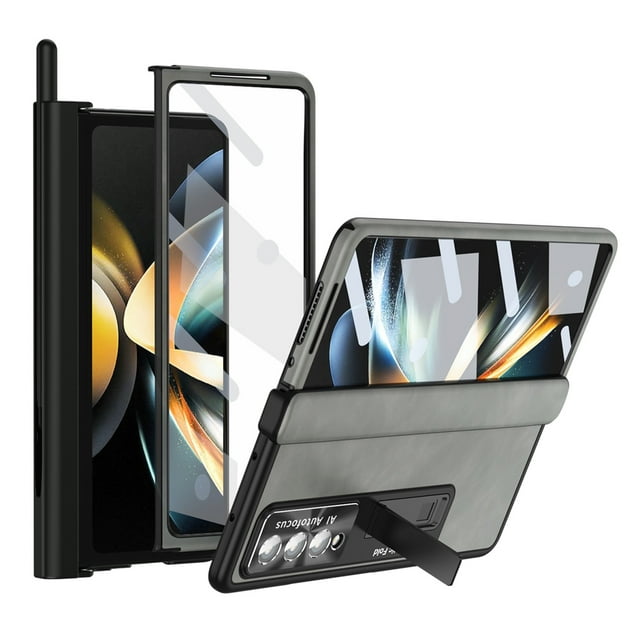for Samsung Galaxy Z Fold 4 5G Full Dual Protection Case, Built-in Screen Protector Hidden Magnetic Kickstand Camera Lens Protection Shockproof Case for ZFold 4 7.6 inch, Winered