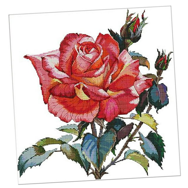 veasfak Rose Flower Cross Stitch DIY Handmade Needlework Stamped 11CT 54x56cm