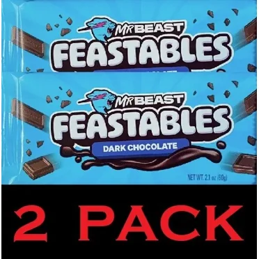 2x Mr Beast Feastables DARK CHOCOLATE NEW 2.1 oz Candy Bar - 2 PACK