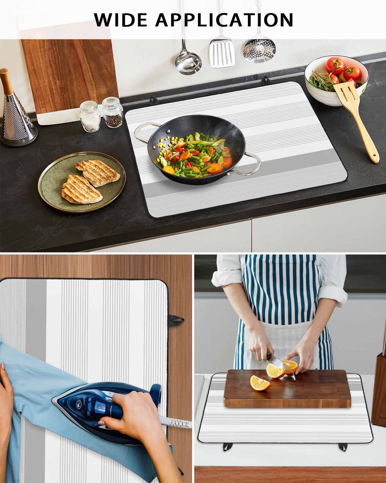 nqOlkjepod Large Induction Cooktop Protector Mat 36"x21", Gray Stripe Stove Top Covers for Electric Stove, Modern Rustic Horizontal Grey Striped Stove Burner Cover Mats, Glass Top Stove Cover
