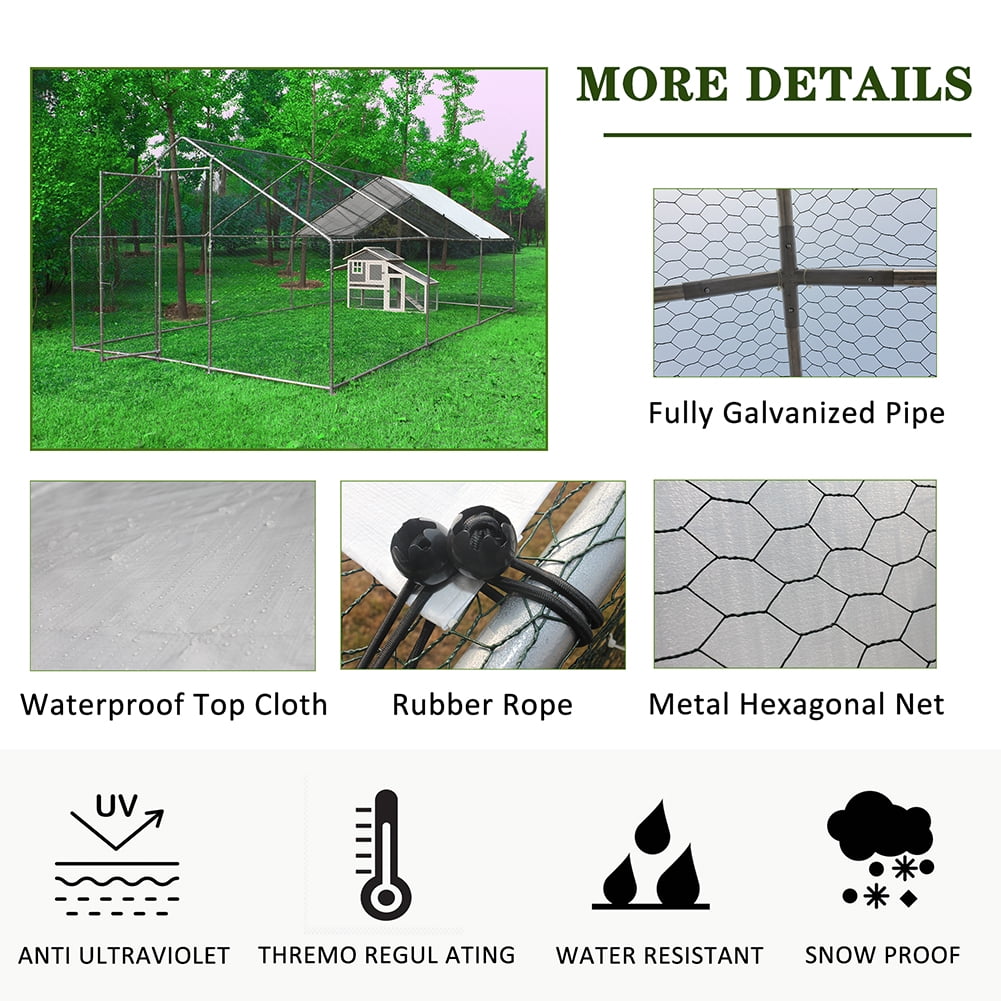 Kadyn Walk-in Poultry Cage , Large Metal Chicken Coop, Chicken Run House Duck Rabbit Pen with Waterproof & Anti-UV Cover for Outdoor Yard Farm Use
