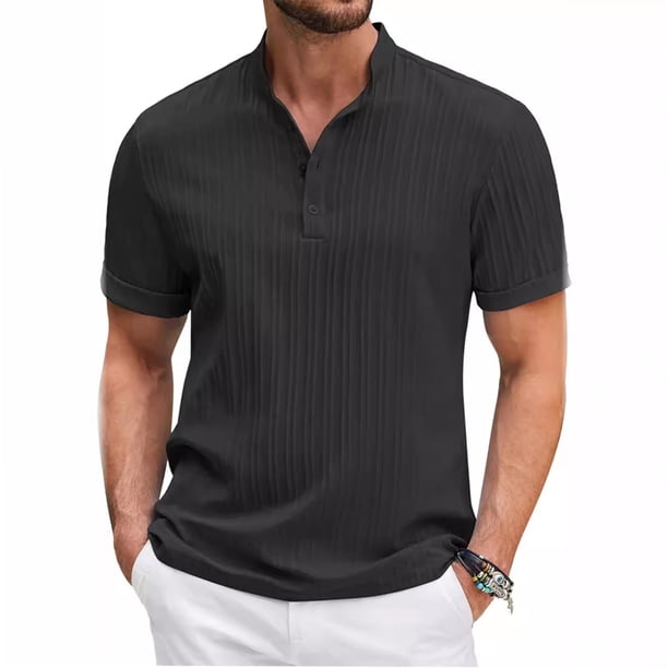 Vintage Summer Men's T-Shirt Streetwear 3 Buttons Open Fly Loose Clothing Print Short Sleeve T-Shirt2XL