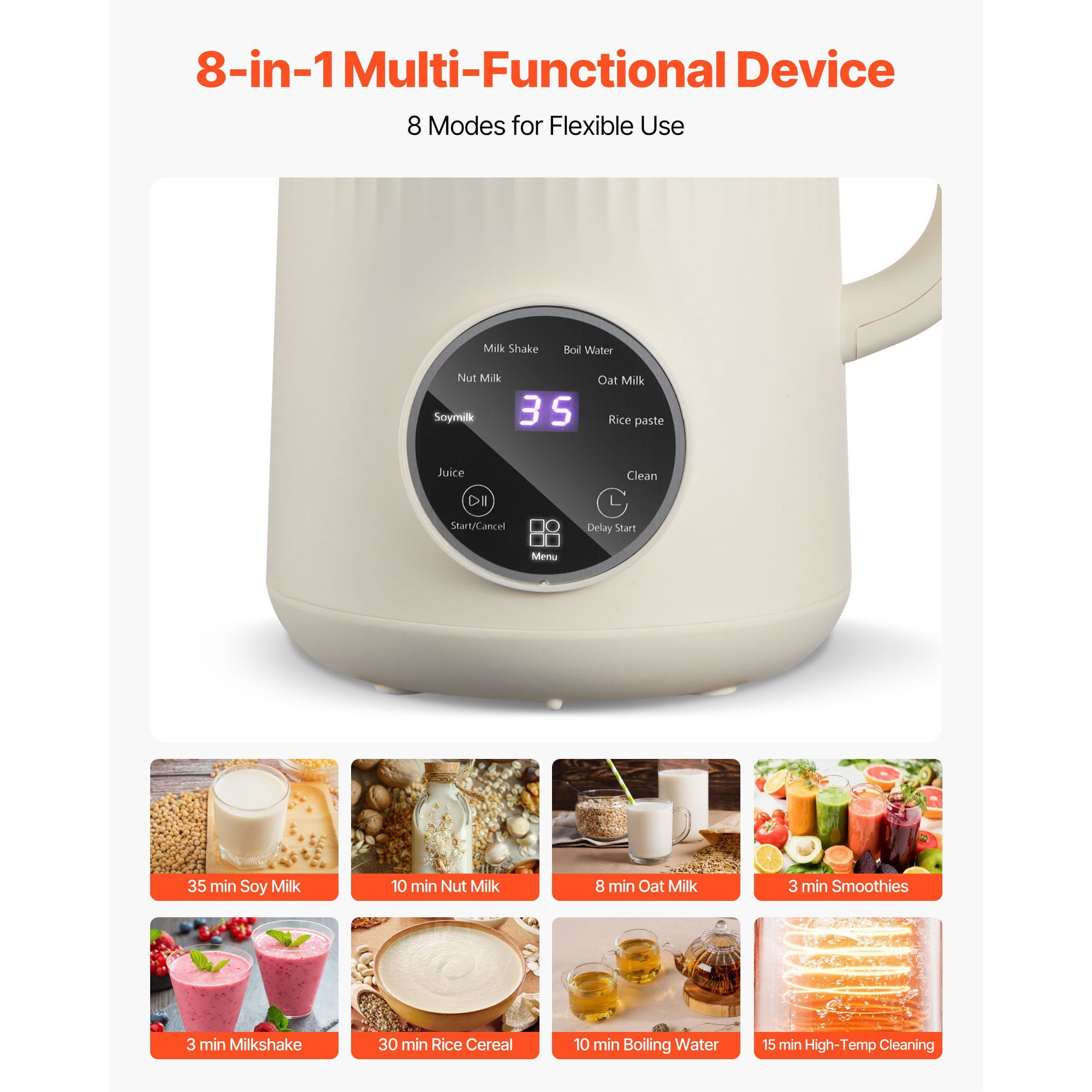 8-in-1 Nut Milk Maker 41 oz Capacity 10 Blades Self-Cleaning 12H Timer for Soy Almond Oat Milk Smoothies