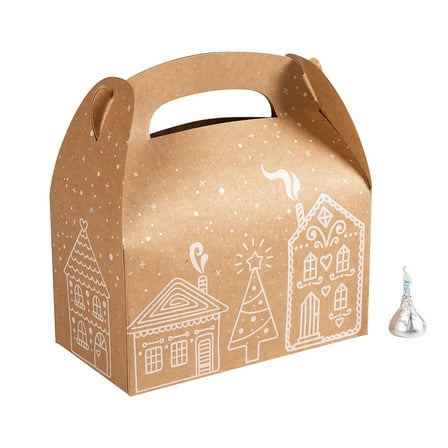 Fun Express 6 1/4" x 5 1/4" Christmas Elevated Gingerbread Cardstock Favor Boxes - 12 Pieces