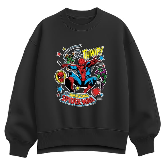 Marvel - Spider-Man Stickers Oversized Fleece Crew Sweatshirt