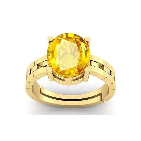 6.60 Carat Stone Original Certified Yellow Sapphire Gemstone Gold Plated Adjustable Woman Man Ring