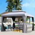 thumbnail image 5 of 13 x 10 FT Patio Gazebo Tent, Double Tiers Polyester Canopy Top Water-Resistant Anti-UV Shelter Sun Shade with Mesh Netting, Grey, 5 of 9