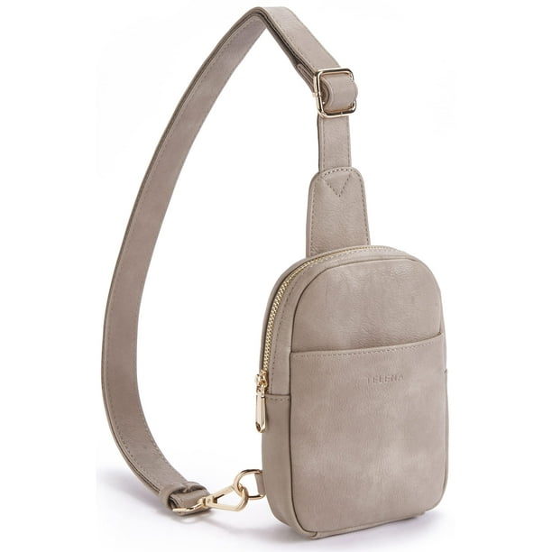 Bolso tipo bandolera Telena pequeño de cuero gris para llevar en el pecho