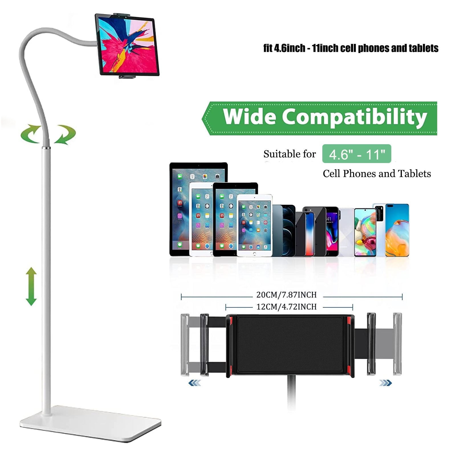 DEWIN Tablet Floor Stand, Adjustable Height iPad Stand Floor,Phone