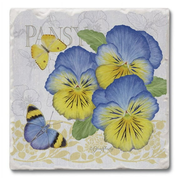 Absorbent Stone Beverage Coasters - Set of 4 - Pansies