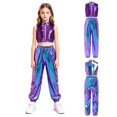 thumbnail image 2 of Aislor Girls Jazz Hip Hop Dance Outfit Sleeveless Sequin Ruffles Crop Top with Pants Streetwear Blue 16, 2 of 7