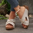 thumbnail image 4 of Zefriona Women's Summer Wedge Sandals Slip On Open Toe Metal Chain Detail Comfortable Beach Slides Beige Size 7, 4 of 9