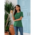 thumbnail image 3 of SHIBEVER T-shirts for Women Summer Tops Short Sleeve Shirts Casual Loose Fit Tunic Tops Side Slit Tee Shirt Crew Neck Lady Blouse Green 3XL, 3 of 8