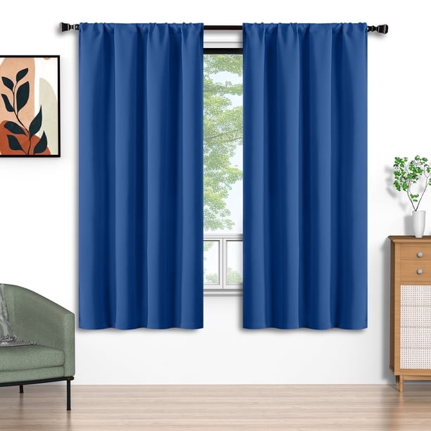 Cortinas Blackout Azul Marino 52x72 Pulgadas, Juego de 2 Cortinas con Bolsillo para Barra, Aisladas Térmicamente, Decoración Sólida para el Hogar, Cortinas para Sala de Estar y Recámara, Privacidad A