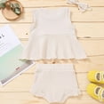thumbnail image 4 of Penkiiy Toddler Baby Girls Clothes Bow Dress Top Panties Solid Color Summer Suit Toddler Girls Clothes 12-18 Months Beige On Sale, 4 of 5