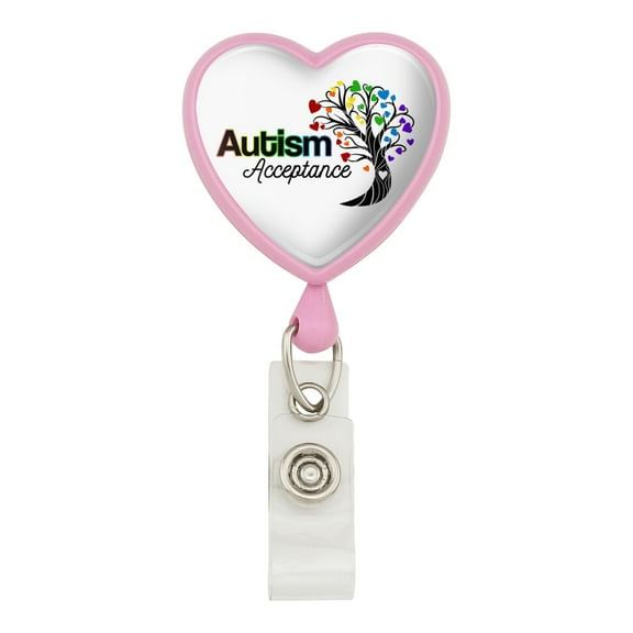 Autism Acceptance Tree of Life with Hearts Heart Lanyard Retractable Reel Badge ID Card Holder