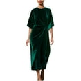 thumbnail image 2 of Qulqfy Velvet Women Wedding Guest Dress Half Sleeve Maxi Green Fashion Crewneck High Waist Dresses Dress for Women L, 2 of 6