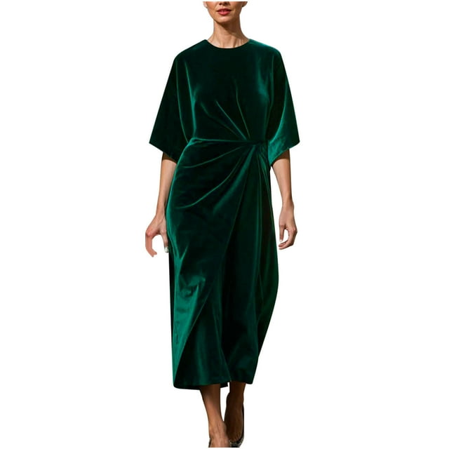 Floleo Robe Décontractée d'Été pour Femmes à Col en V avec Boutons, Manches Longues, Confortable pour un Usage Quotidien, Couleur Unie, Robe Mini Ample pour Printemps Automne (Vert, G)