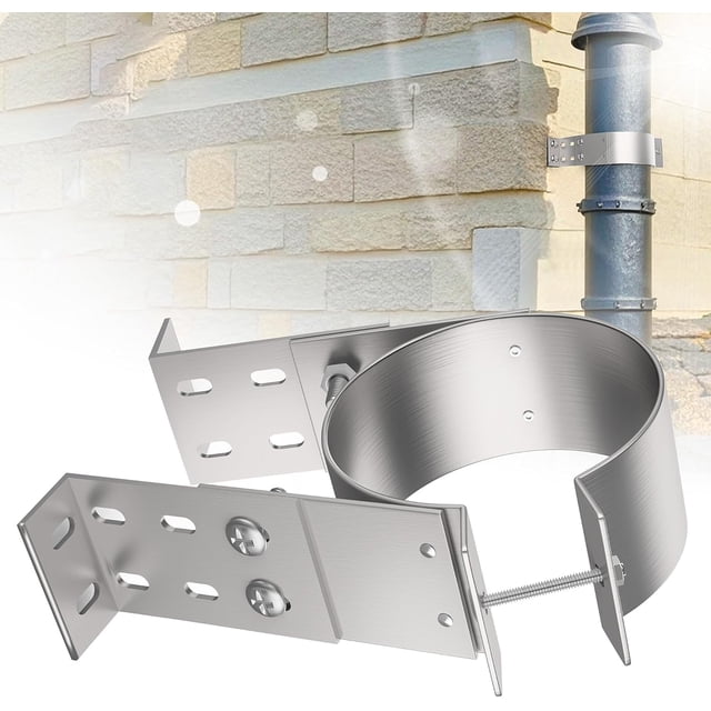Support de Cheminée Réglable 3 Pouces, Sangle Murale pour Cheminée à Granulés, Support de Fixation Murale pour Conduit de Ventilation, Métal, Argenté
