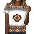 thumbnail image 2 of Blczomt Womens Tops Gray Summer Western Aztec Shirt Short Sleeve Trendy Crew Neck Blouses Women, 2 of 5