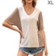 thumbnail image 5 of Sonducket Camiseta de mujer de manga corta con cuello en V Color Block Top suelto de verano Prendas para la parte del cuerpo Café SG Sonducket AP001239-16, 5 of 6