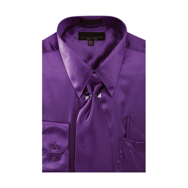 Sunrise Outlet Men's Solid Color Satin Dress Shirt Tie and Hanky Set