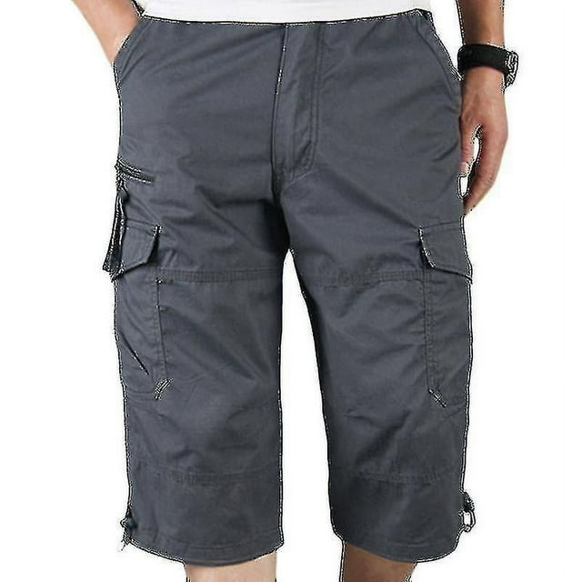 Mens 3/4 Long Length Elasticated Shorts Waist Cargo Combat Three Quarter Pants