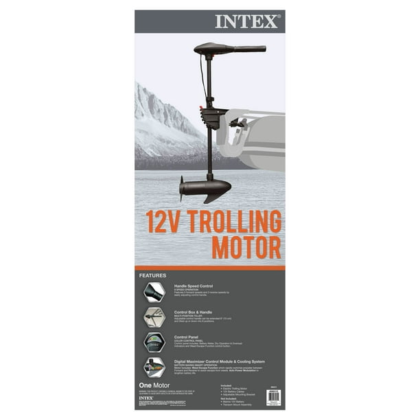 INTEX Excursion 4 Inflatable Raft Set w/ 2 Transom Mount 8 Speed Trolling Motors