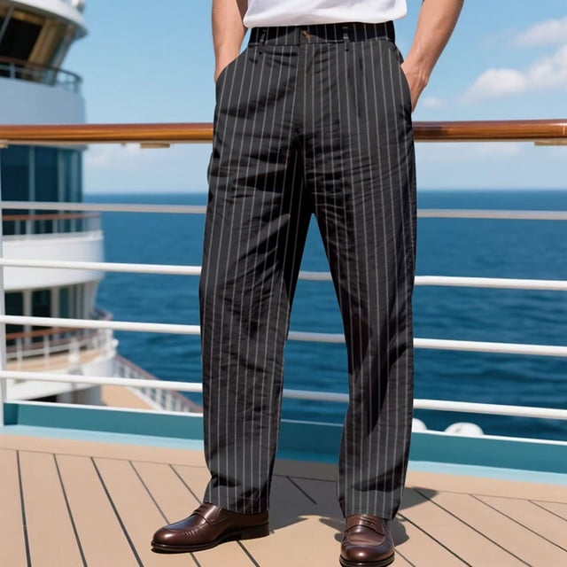 Men's Solid Color Casual Straight Leg Pants with Elastic Waist and Pockets