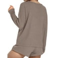 thumbnail image 4 of ValueVibe Womens Waffle Knit Pajama Sets Long Sleeve Top and Shorts Outfit Lounge Set 2 Piece Sleepwear with Pockets, Light Coffee M, 4 of 6