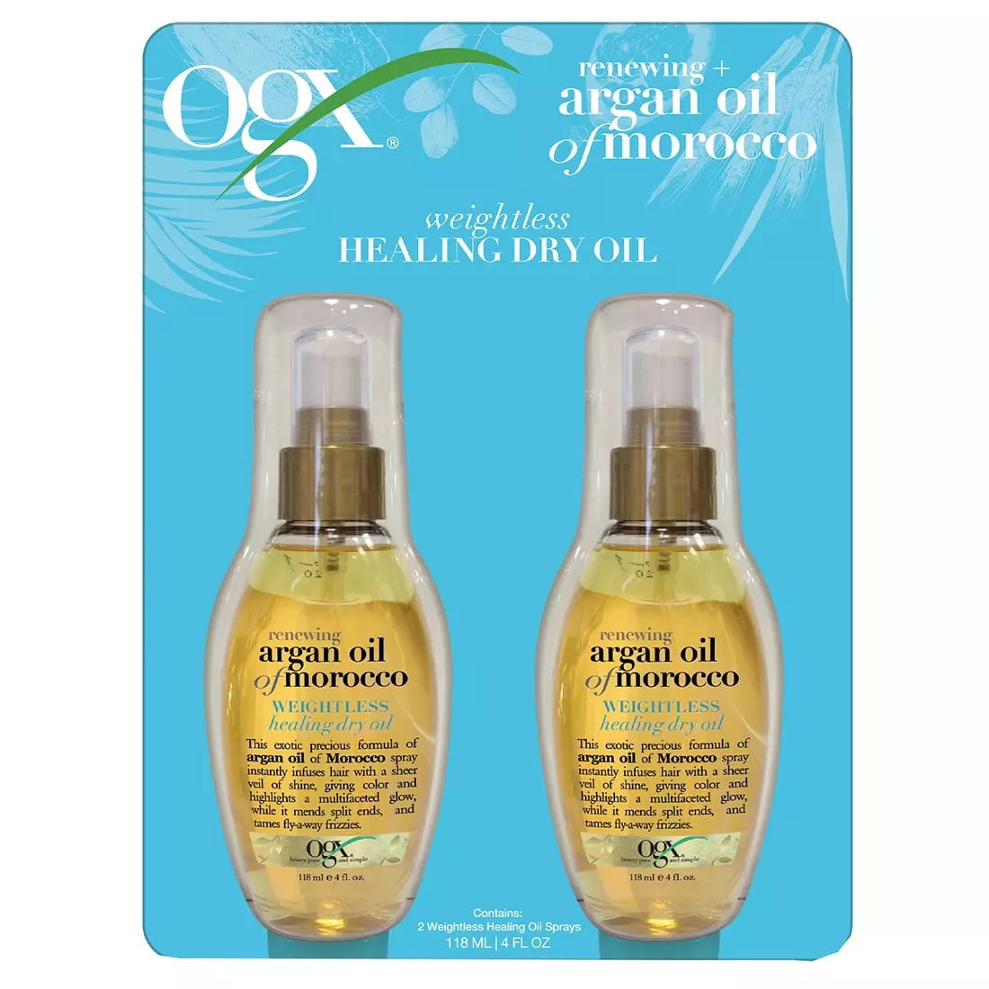 OGX Renewing + Argan Oil of Morocco Weightless Healing Dry Oil, 2 pk./4 oz