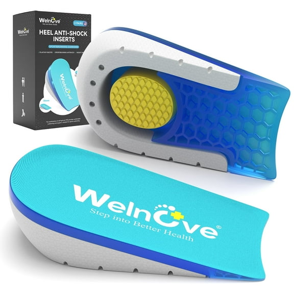 Welnove Shoe Inserts Gel Heel Cushion Cup for Achilles Tendonitis, Plantar Fasciitis, Heel Pain, Heel Spur, 0.6" 1" Heel Lift Support for Women 7-10 & Men 5-7(2 Pairs)