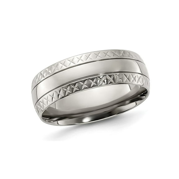 Mens Titanium Criss Cross Grooved Wedding Band Ring 7mm for Men