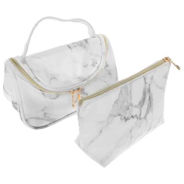 2 bolsas de cosméticos con diseño de mármol, bolsa de viaje para guardar maquillaje, bolsa de herramientas de maquillaje de gran capacidad, organizador de papelería para mujer.