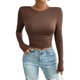 thumbnail image 3 of TaTaai Women's crew neck long sleeve T-shirt, solid color, backless design, cropped slim fit, casual stylish, soft stretchy fabric, ideal for daily outings & casual gatherings Gift, 3 of 6