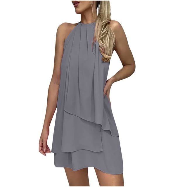 Birdeem Robe Aguichant Mode Sans Manches Col Rond Ample Irrégulière pour Femmes