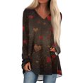thumbnail image 2 of Hogleaql Valentine Shirts for Womens V-Neck Comfy Long Sleeve Shirts Love Heart Printed Fashion Relaxed Fit Loose Fit Mid-Length Tops Coffee 3XL, 2 of 6